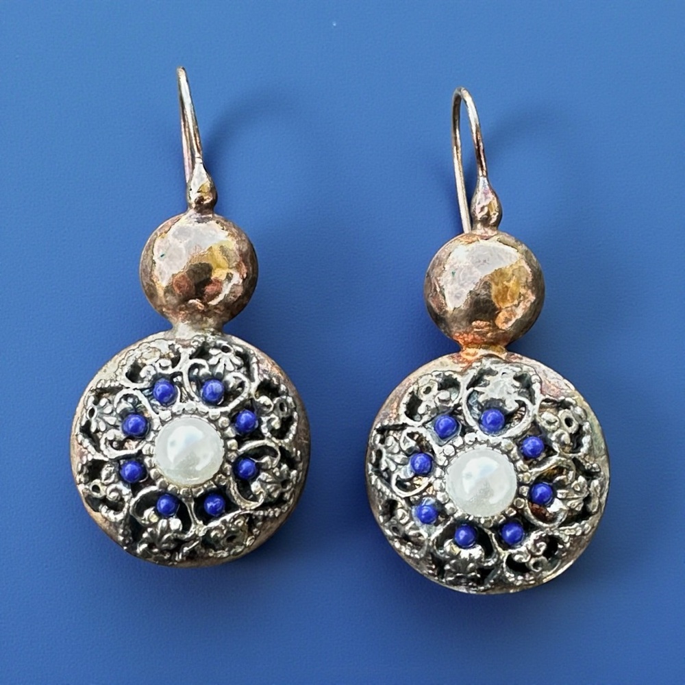 Elegant Marcello Fontana Vintage/Estate Drop Earrings - 925 Silver and Pearl Sty